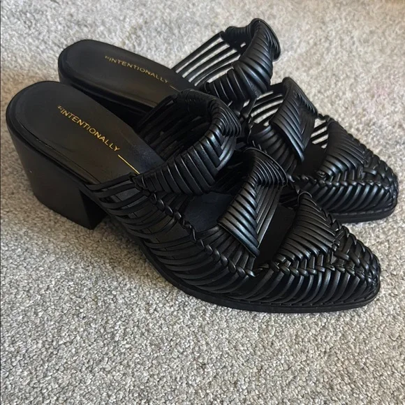 INTENTIONALLY BLANK Black Woven Mules - Picture 2 of 4